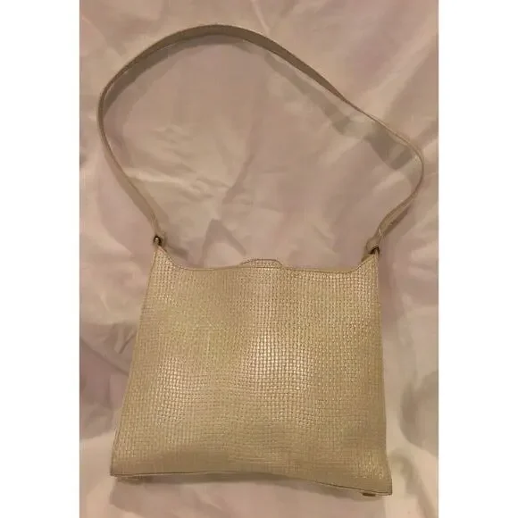 ESCADA Pearlized Light Olive Green & Silver Pearl Woven Leather Handbag - Picture 1 of 11
